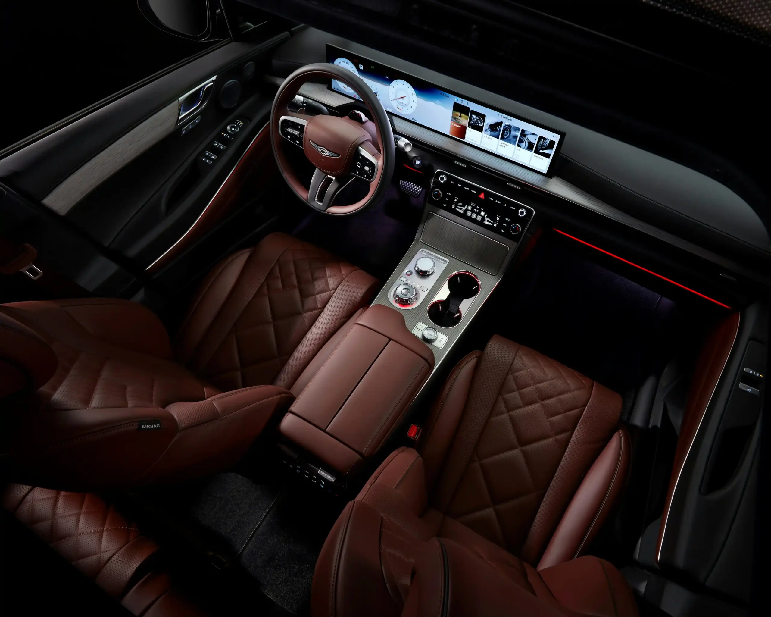 upscale group of concertgoers in stylish festival attire seated inside a spacious luxury SUV, ambient interior lighting, panoramic windows, premium leather seats