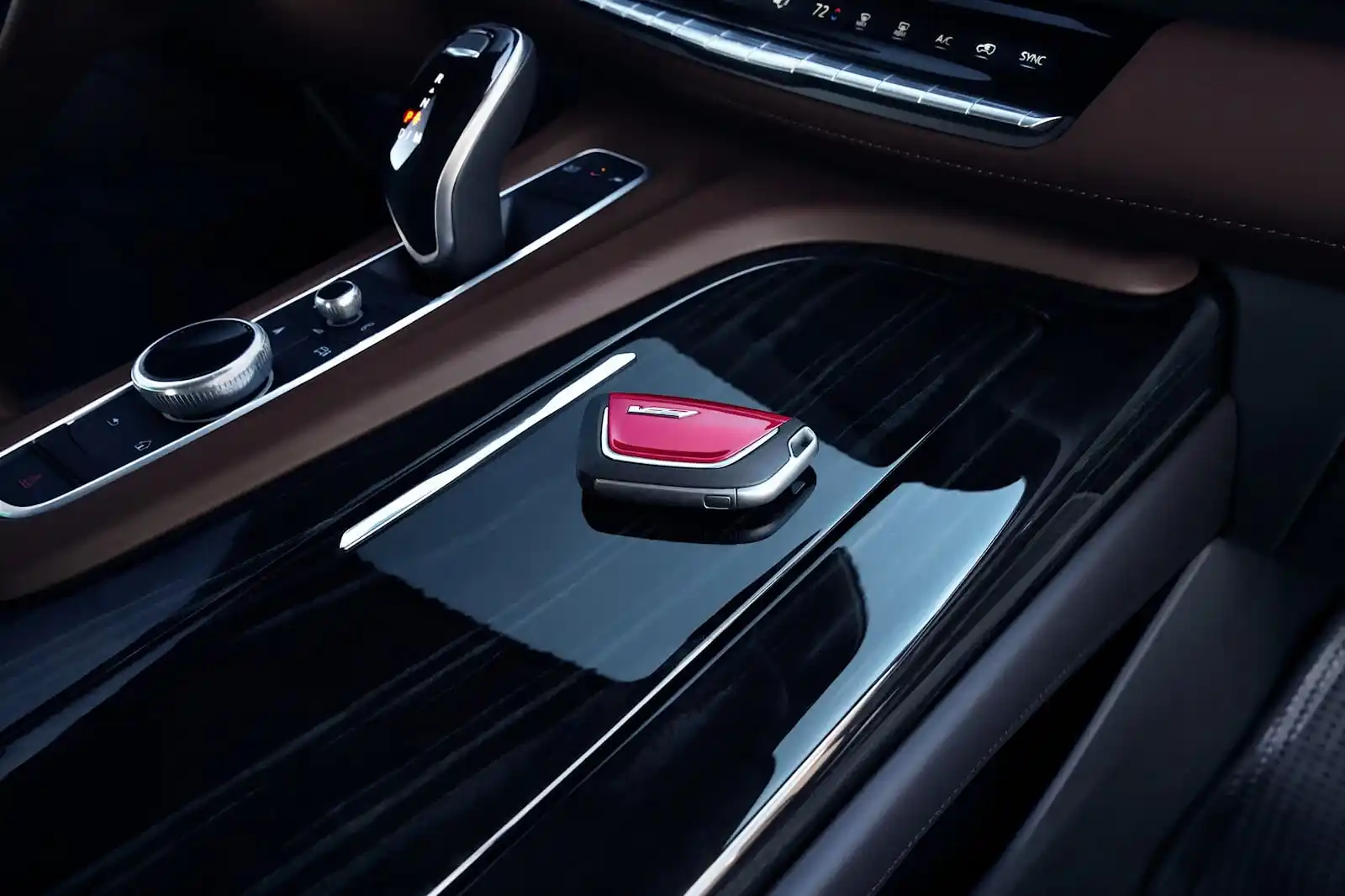 close-up of a chauffeur’s gloved hand holding an open car door beside a luxury black SUV, Seattle skyline and Puget Sound visible in soft morning light