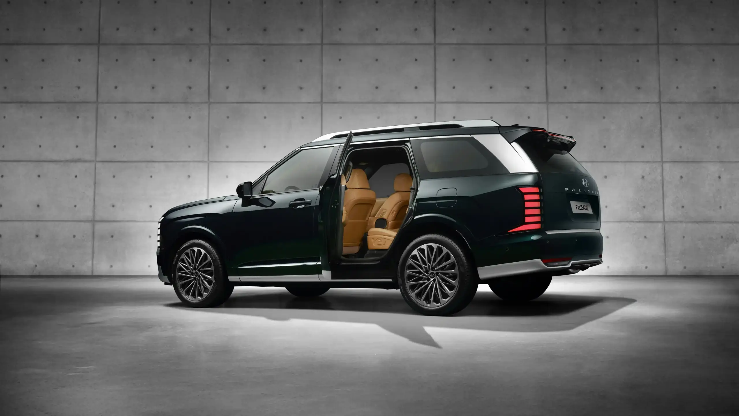 black luxury SUV with chauffeur opening rear passenger door outside a modern downtown office tower, executive traveler with carry-on and phone, clean corporate setting, early mo...